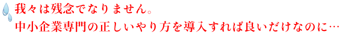 我々は残念でなりません。中小企業専門の正しいやり方を導入すれば良いだけなのに・・・